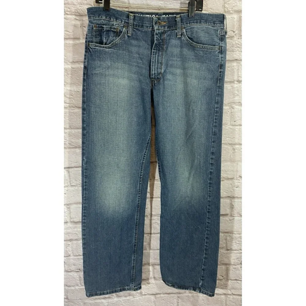 Vintage NAUTICA Jeans Mens‎ 36x34 Blue Denim LOOSE Baggy Faded Washout Whiskered